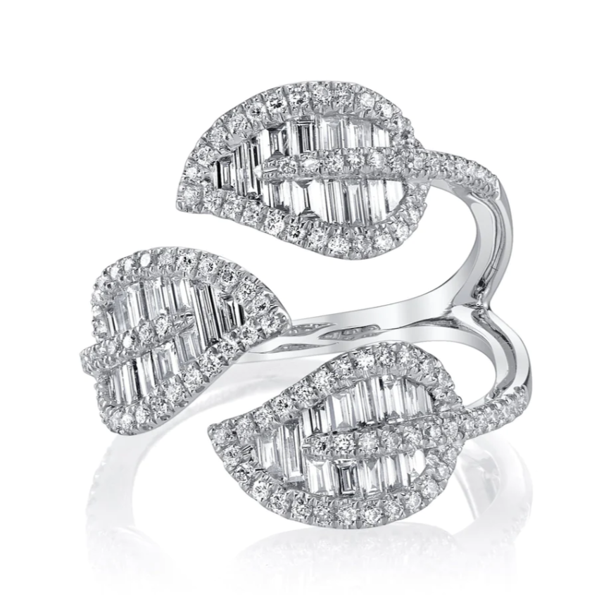 Trip-Leaf Diamond Ring in White Gold