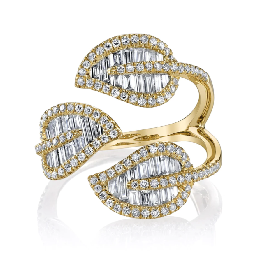 Tri-Leaf Diamond Ring in Yellow Gold