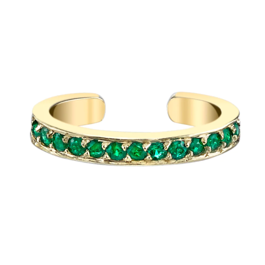 Single Row Emerald Ear Cuff in Yellow Gold