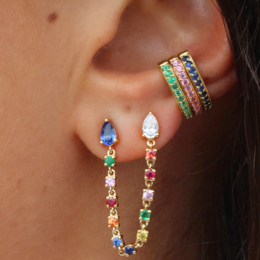 Single Row Emerald Ear Cuff in Yellow Gold