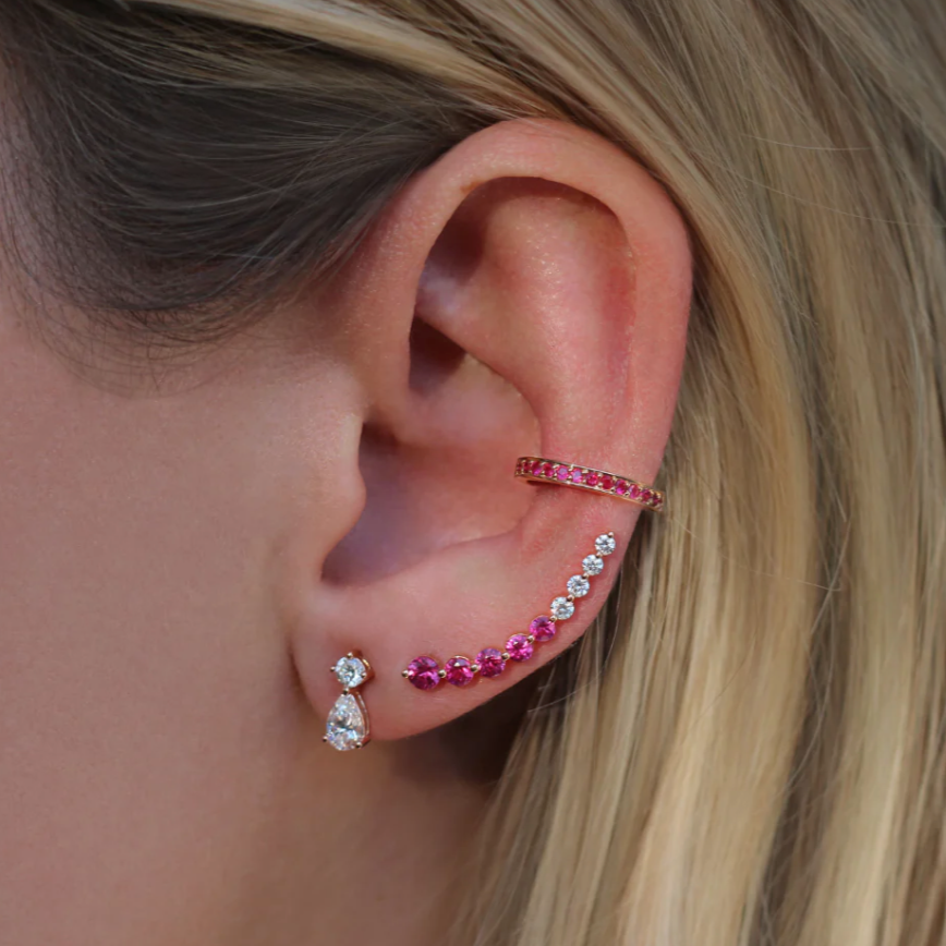 Single Row Ruby Ear Cuff in Rose Gold