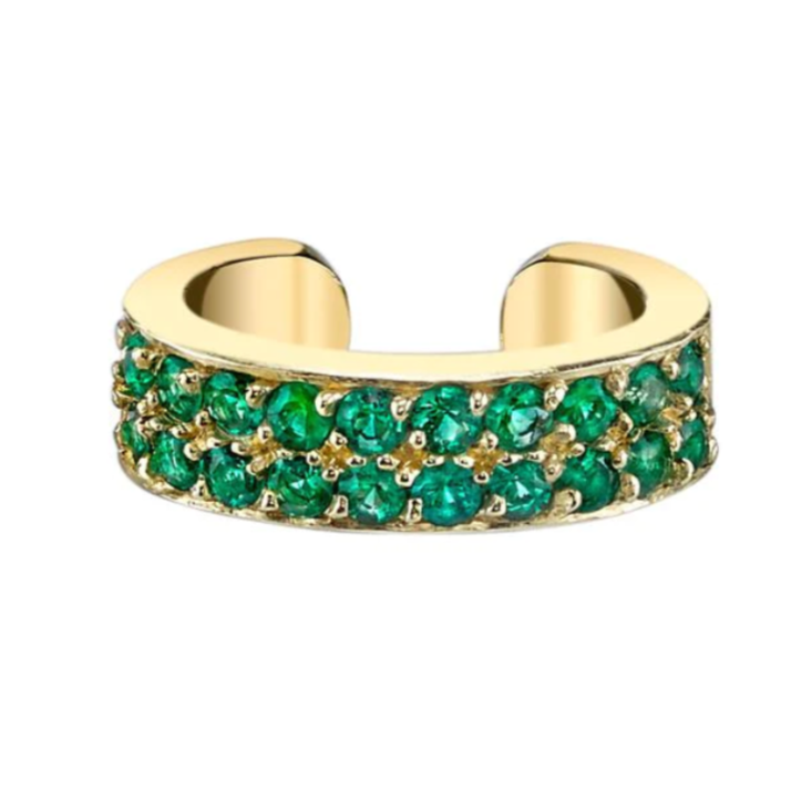 Two Row Emerald Ear Cuff in Yellow Gold