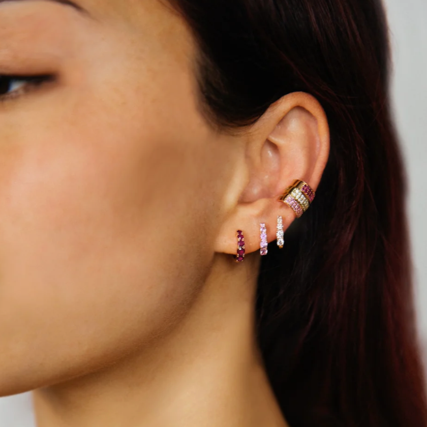 Two Row Ruby Ear Cuff in Rose Gold