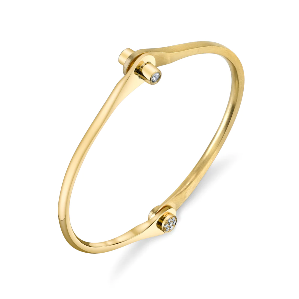 Skinny Handcuff with Diamond Knobs in 18K Gold