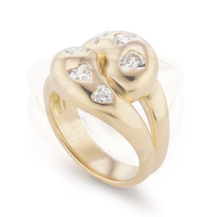 Knot Ring with 6 Diamond Hearts