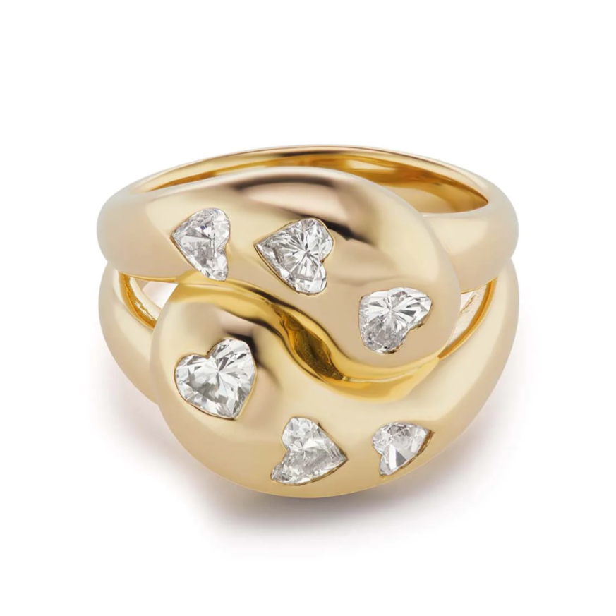 Knot Ring with 6 Diamond Hearts