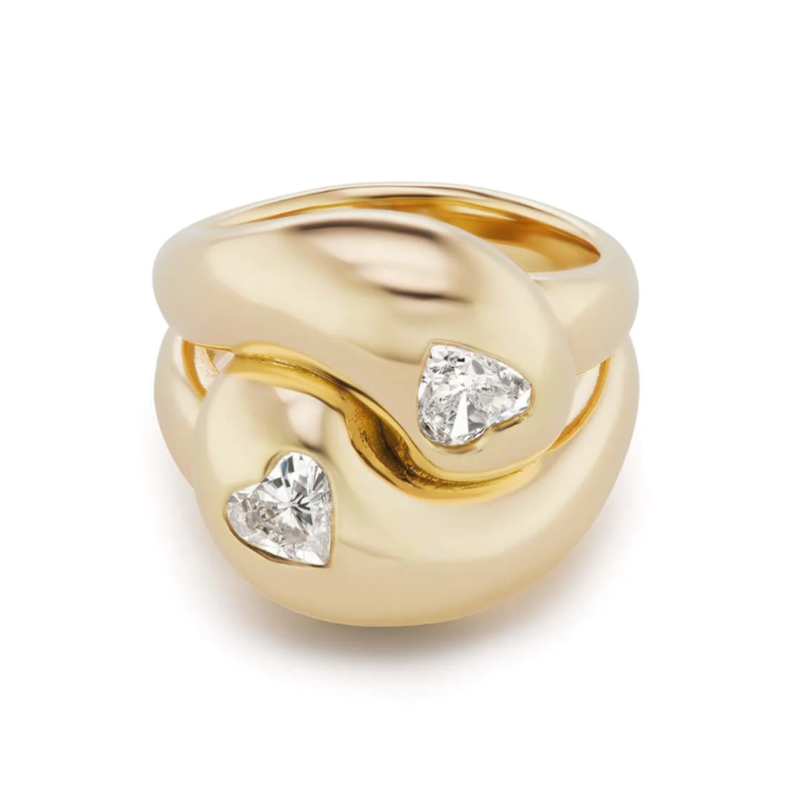 Knot Ring with 2 Diamond Hearts