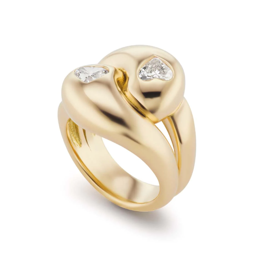 Knot Ring with 2 Diamond Hearts