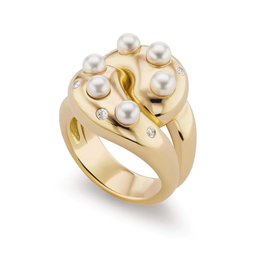 Pearl and Diamond Knot Ring