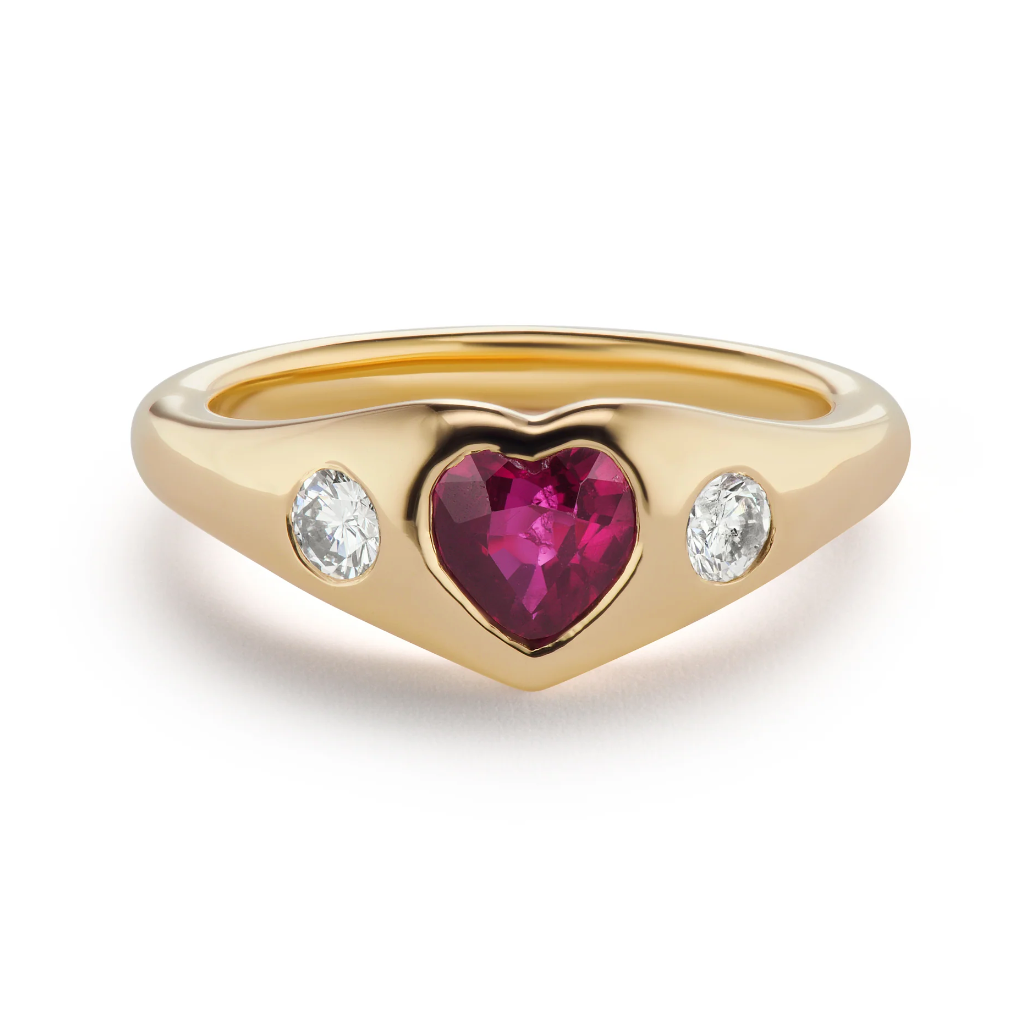 BNS Ring with Mini Heart and Diamond Sides