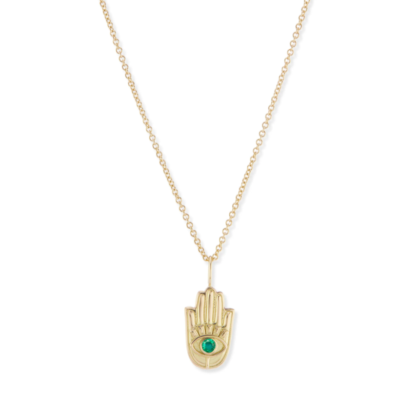 Mini Gold Hamsa Pendant with Stone Eye