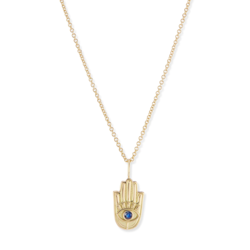 Mini Gold Hamsa Pendant with Stone Eye