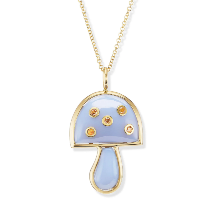 Small Blue Chalcedony Small Mushroom Pendant on 16" Chain