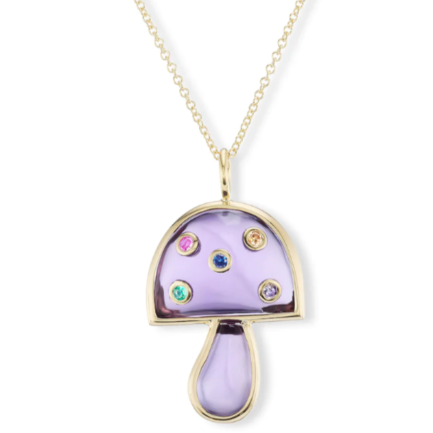 Small Amethyst Cabochon Small Mushroom Pendant on 16" Chain