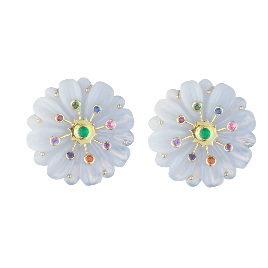 Large Sputnik Wildflower Earrings with Multi-Color Sapphires