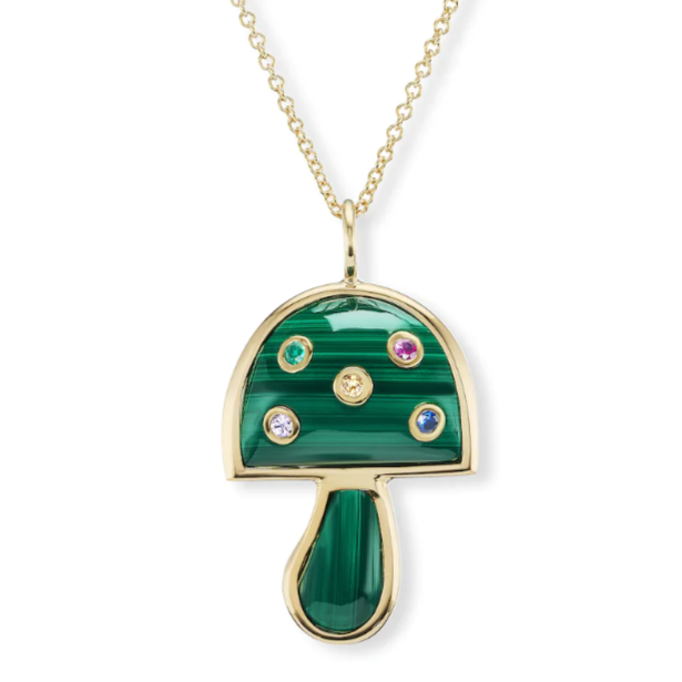 Small Malachite Mushroom Pendant on 16” Chain