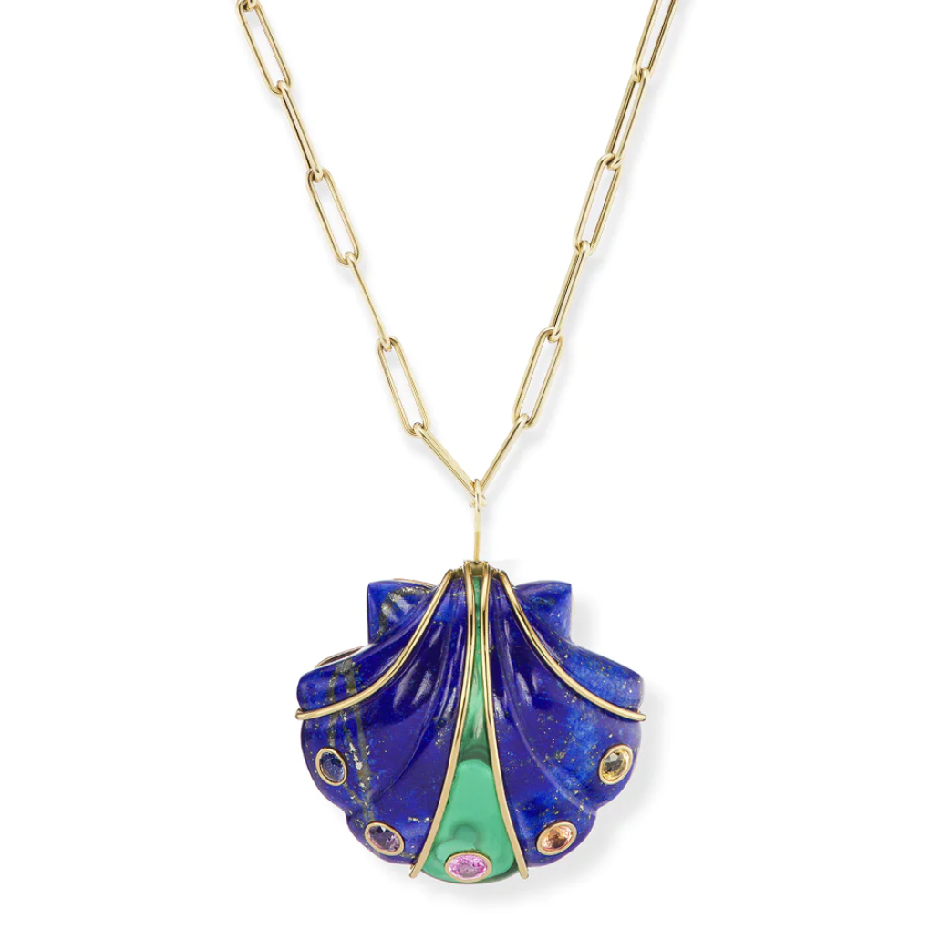 Large Shell Pendant with Lapis & Malachite