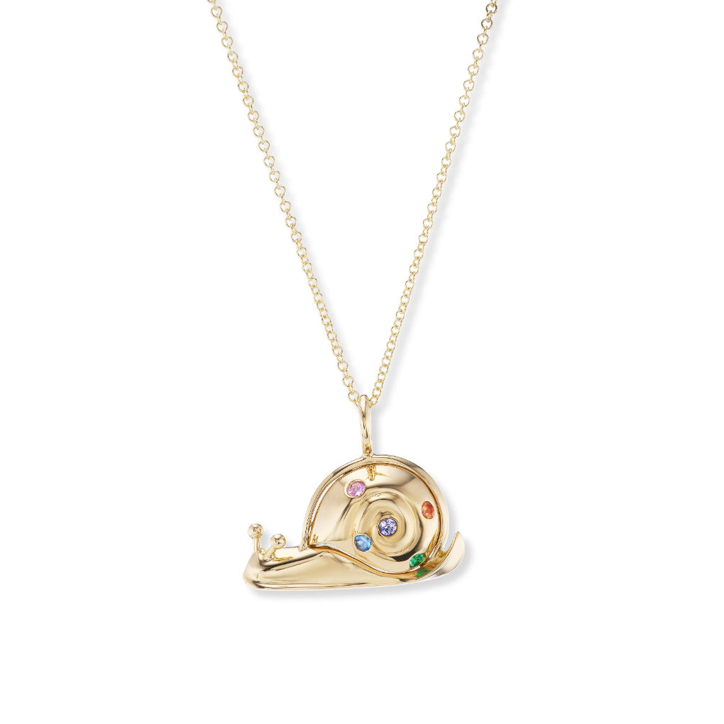 Small Gold Snail Pendant with Multi-Colored Sapphires