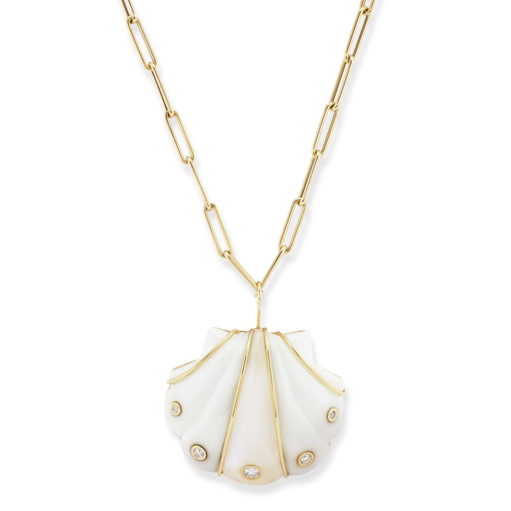 Large Shell Pendant with White Agate & Moonstone