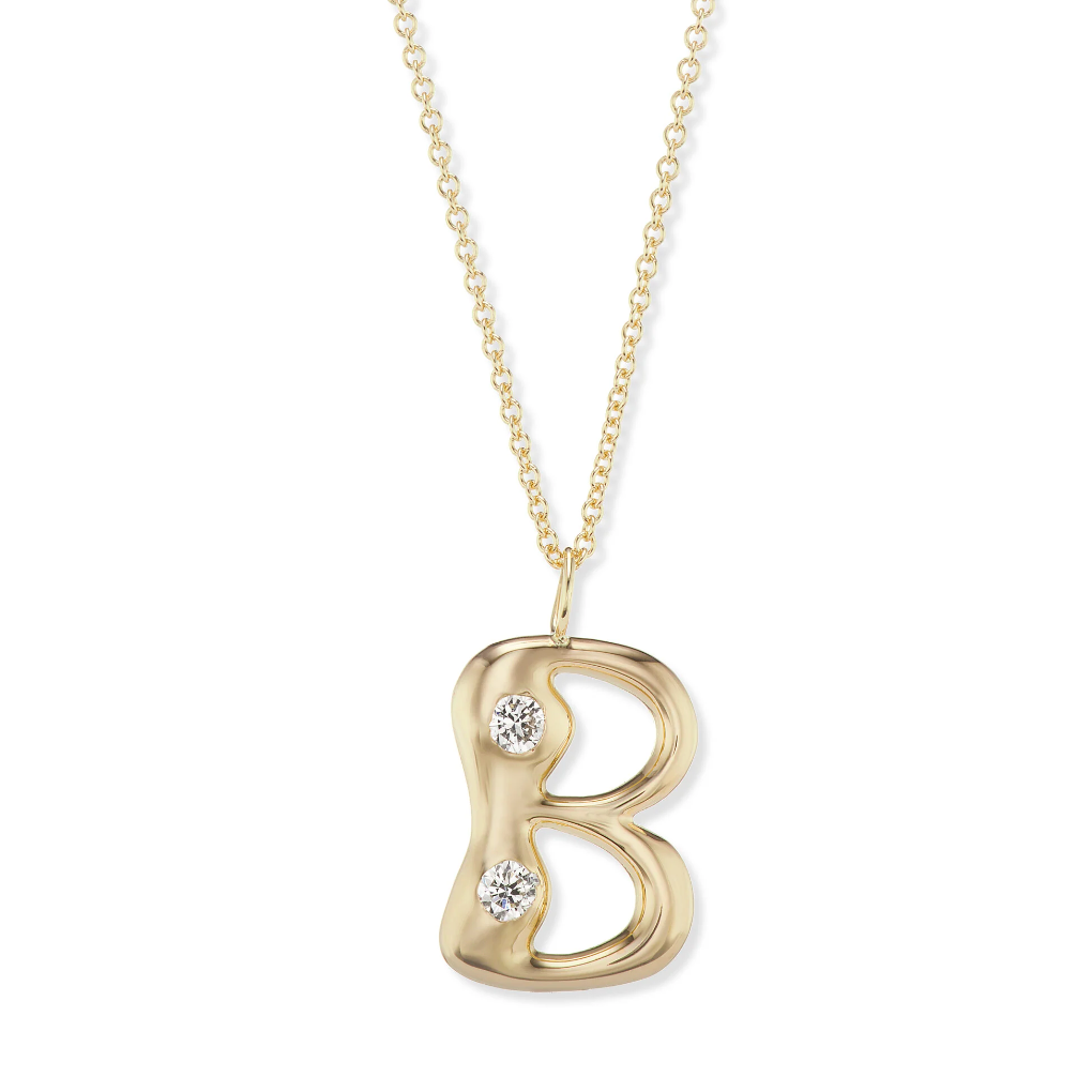 Bubble Letter Pendant with Diamonds on 18" Chain