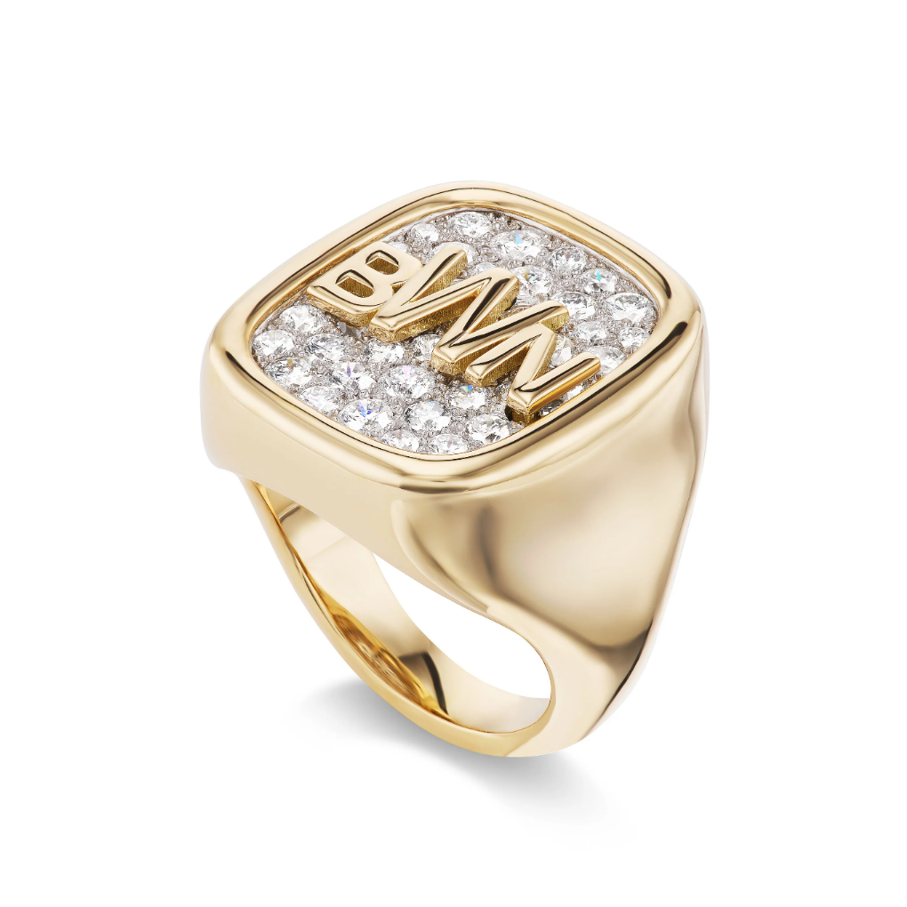 Initial Diamond Pave Signet Ring