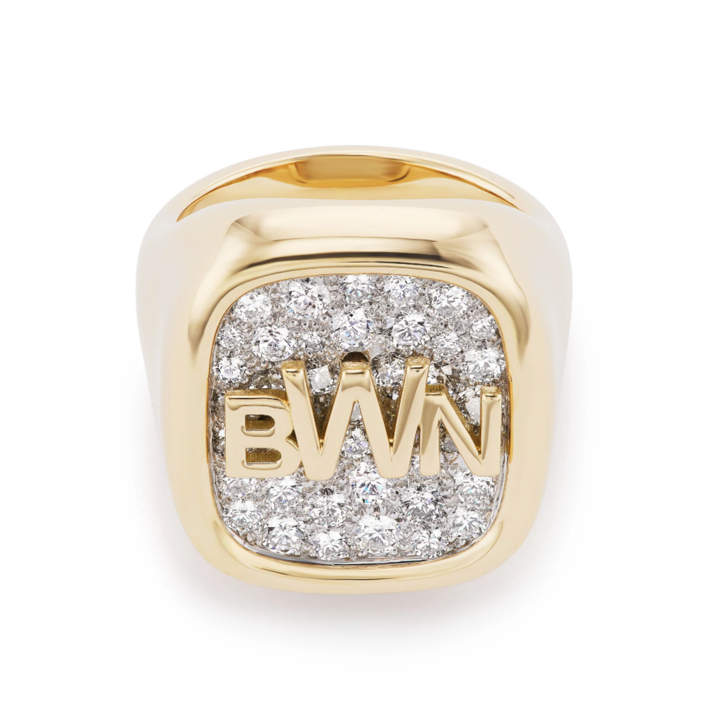 Initial Diamond Pave Signet Ring