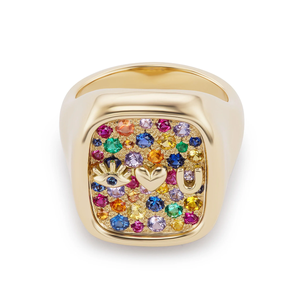 Eye Heart U Rainbow Pave Signet Ring