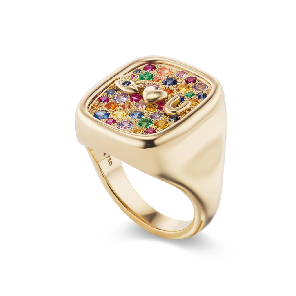 Eye Heart U Rainbow Pave Signet Ring