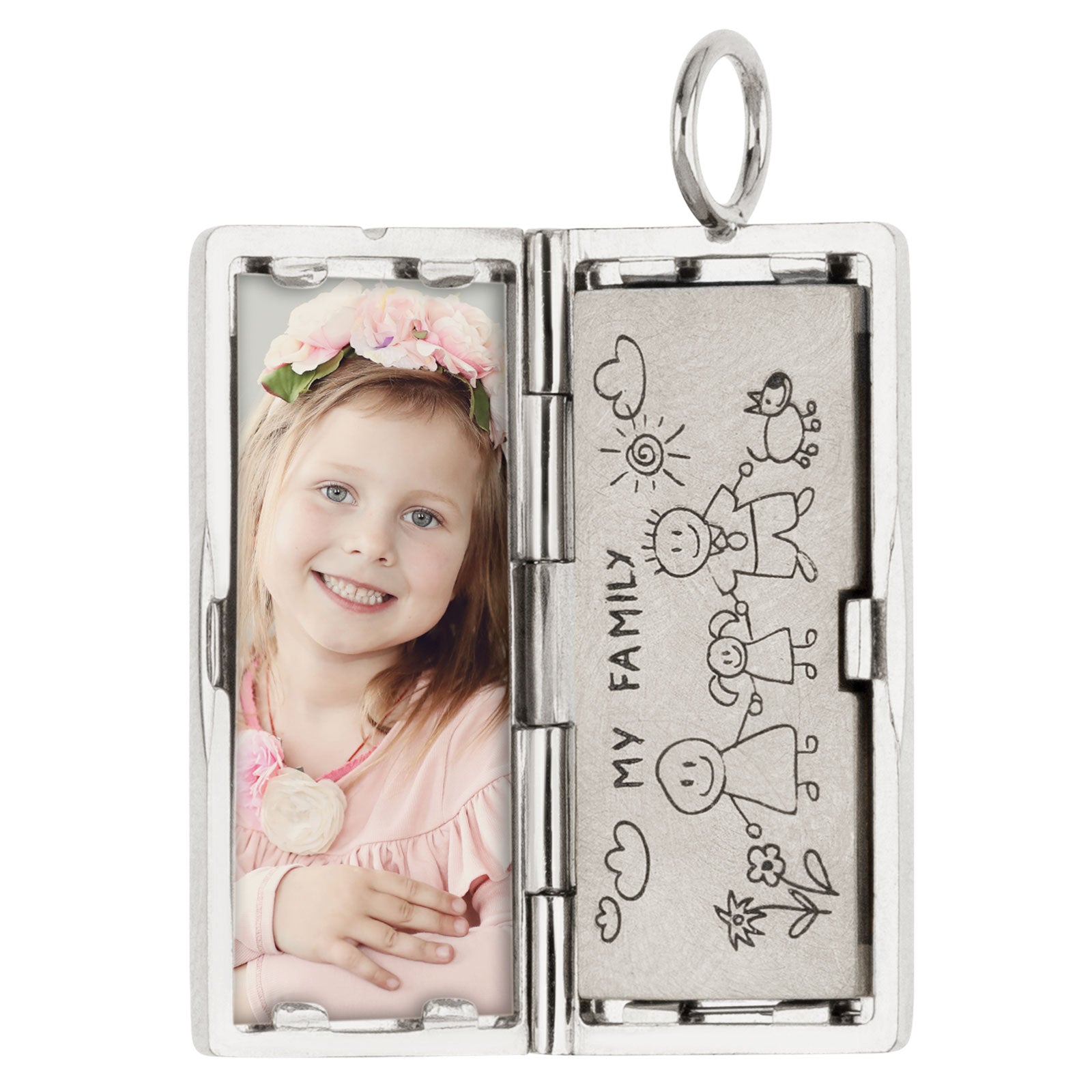 Silver Rectangular Locket with Diamonds and a Personalized Page