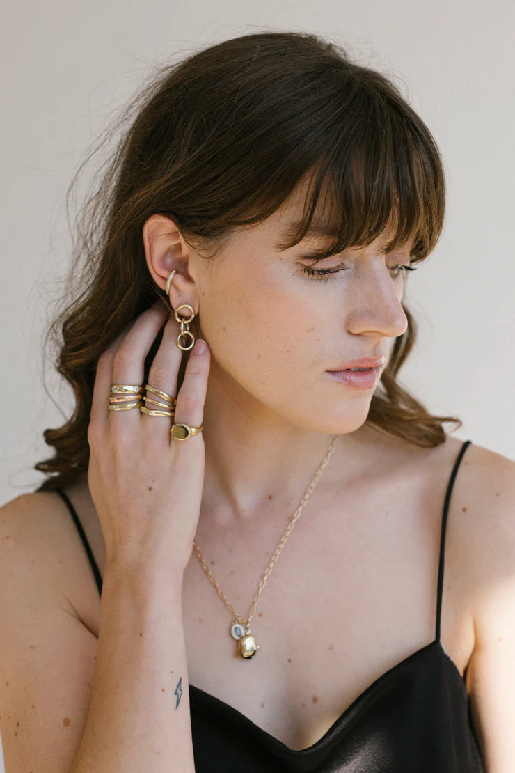 Small Triple Diamond Hoop Earrings in Gold
