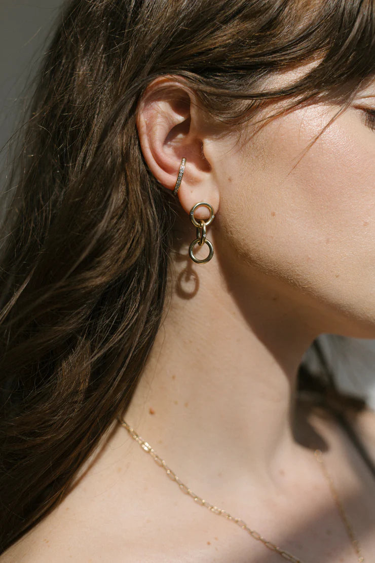 Small Triple Diamond Hoop Earrings in Gold