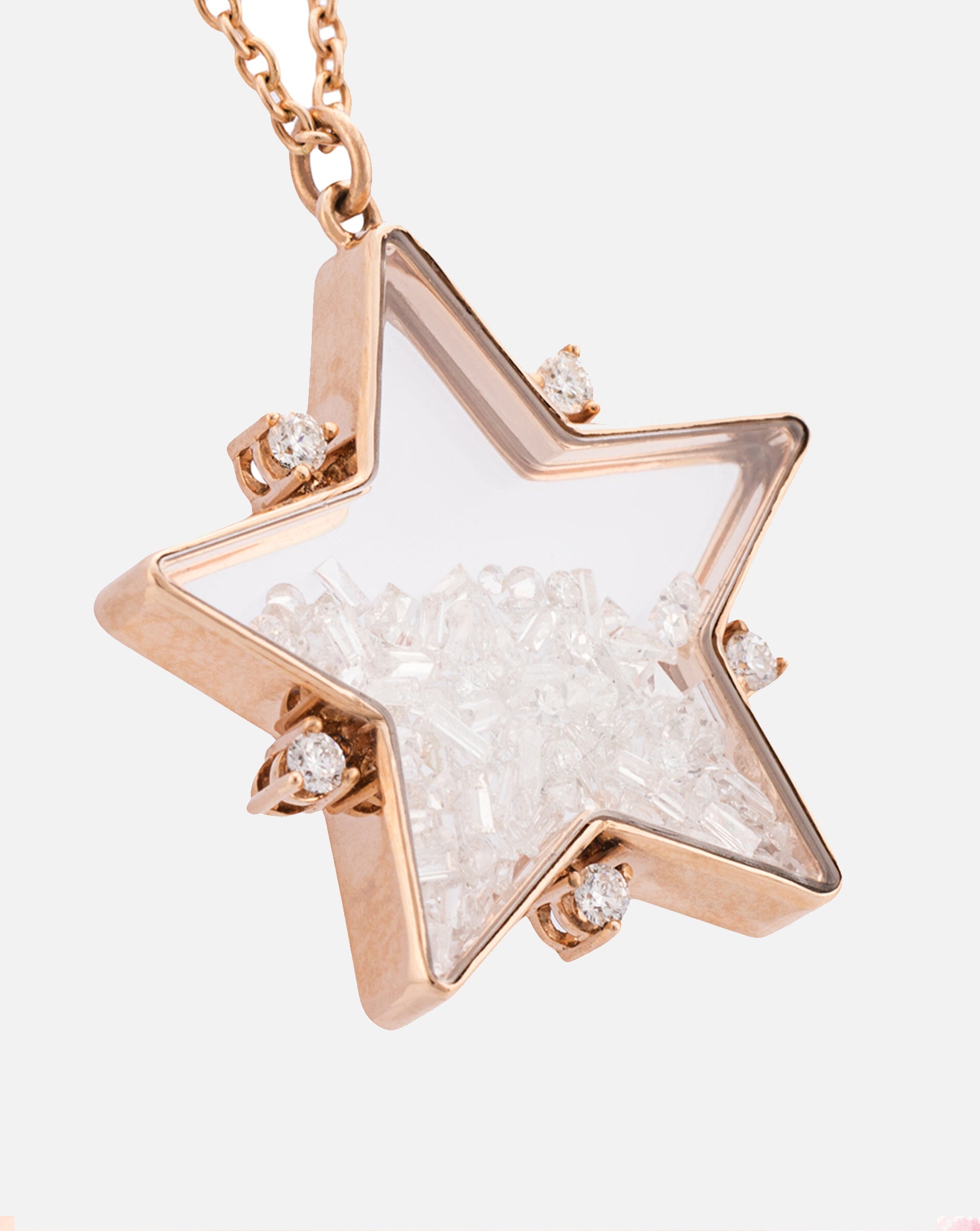 Star Pendant with Diamonds & White Sapphires - Rose Gold